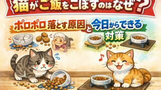 猫がご飯をこぼすのはなぜ？ポロポロ落とす原因と今日からできる対策