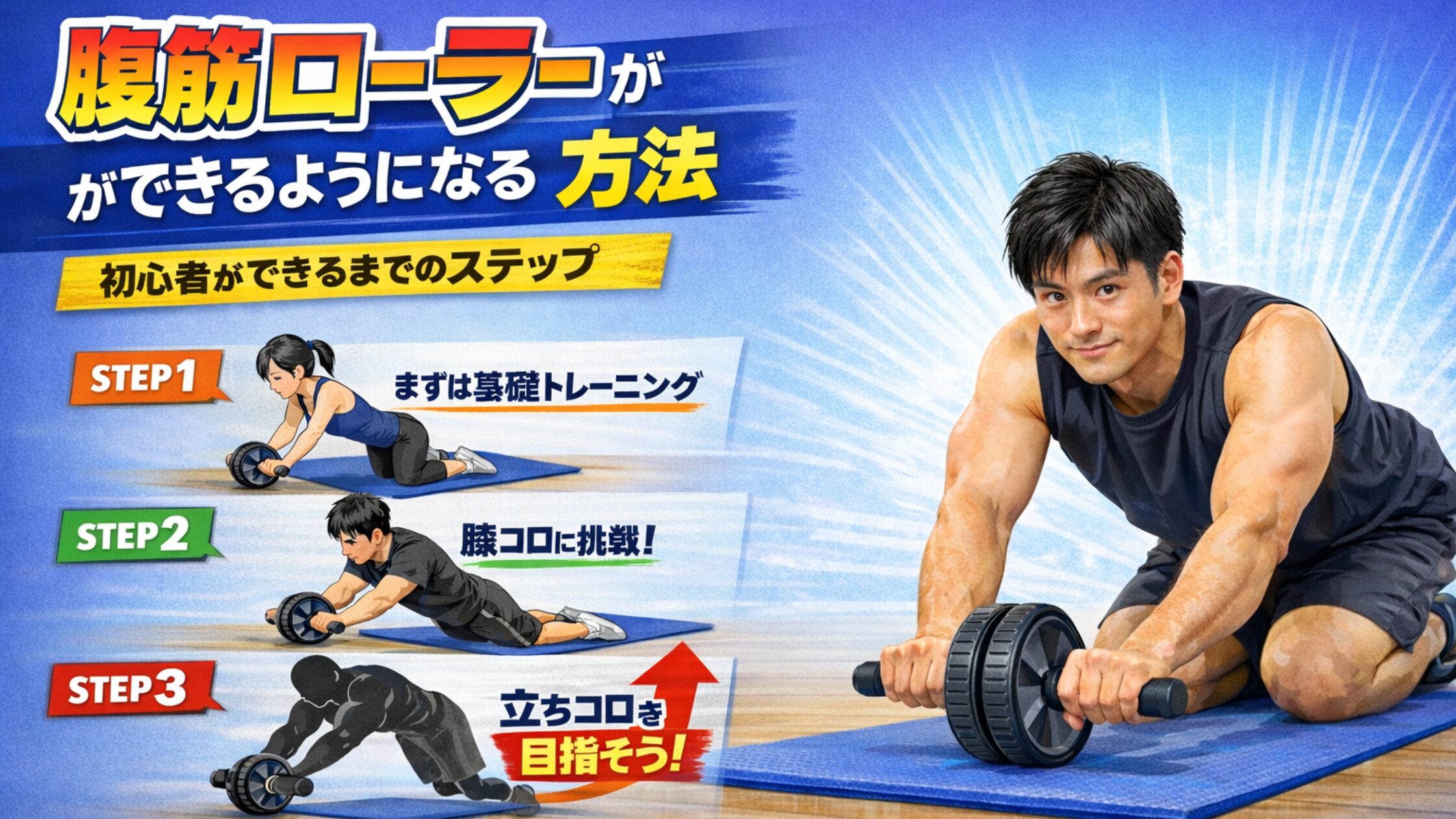 腹筋ローラーができるようになる方法｜初心者ができるまでの４つのステップ
