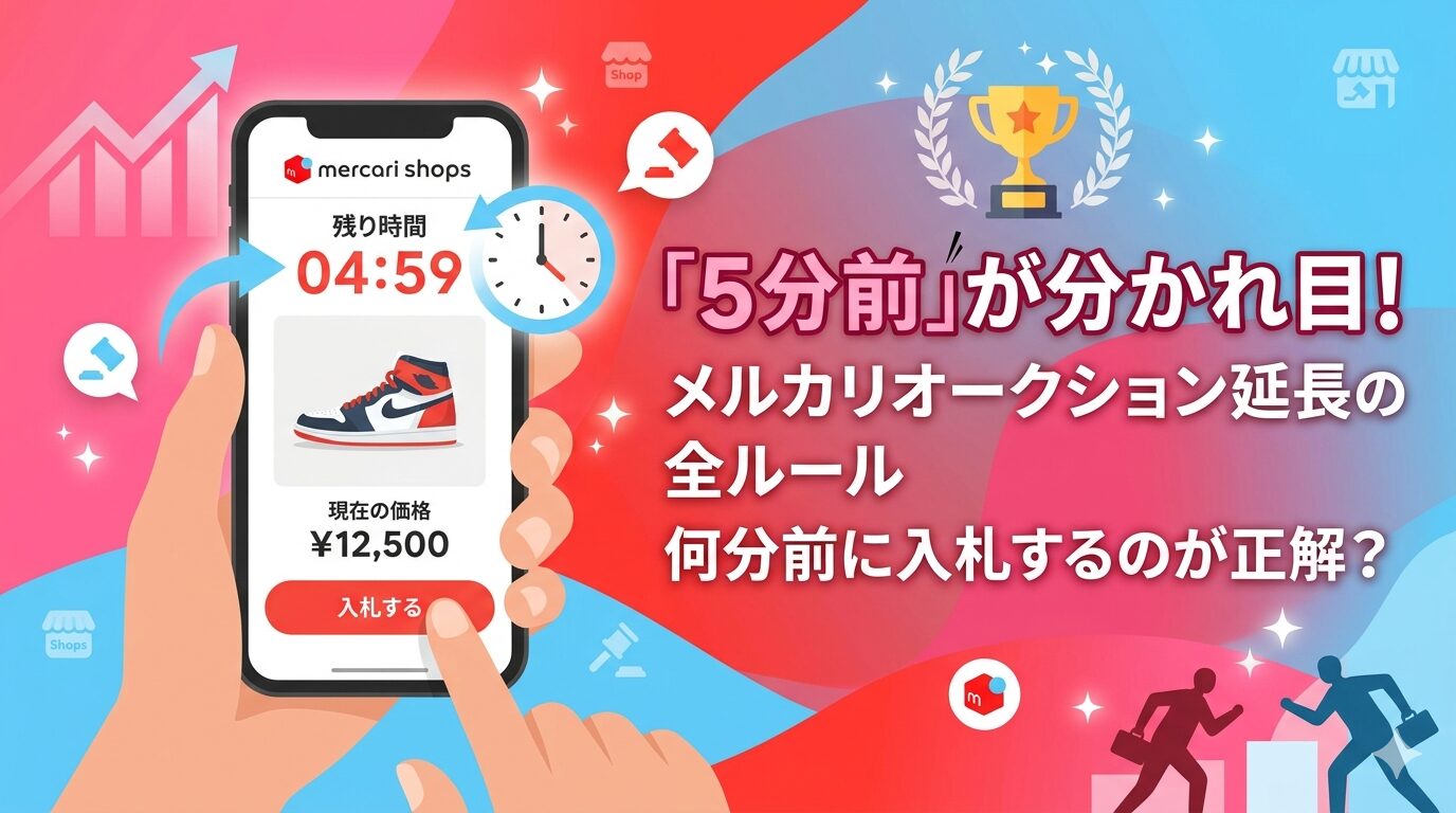 【5分前が分かれ目】メルカリオークション延長の全ルール｜何分前に入札するのが正解？
