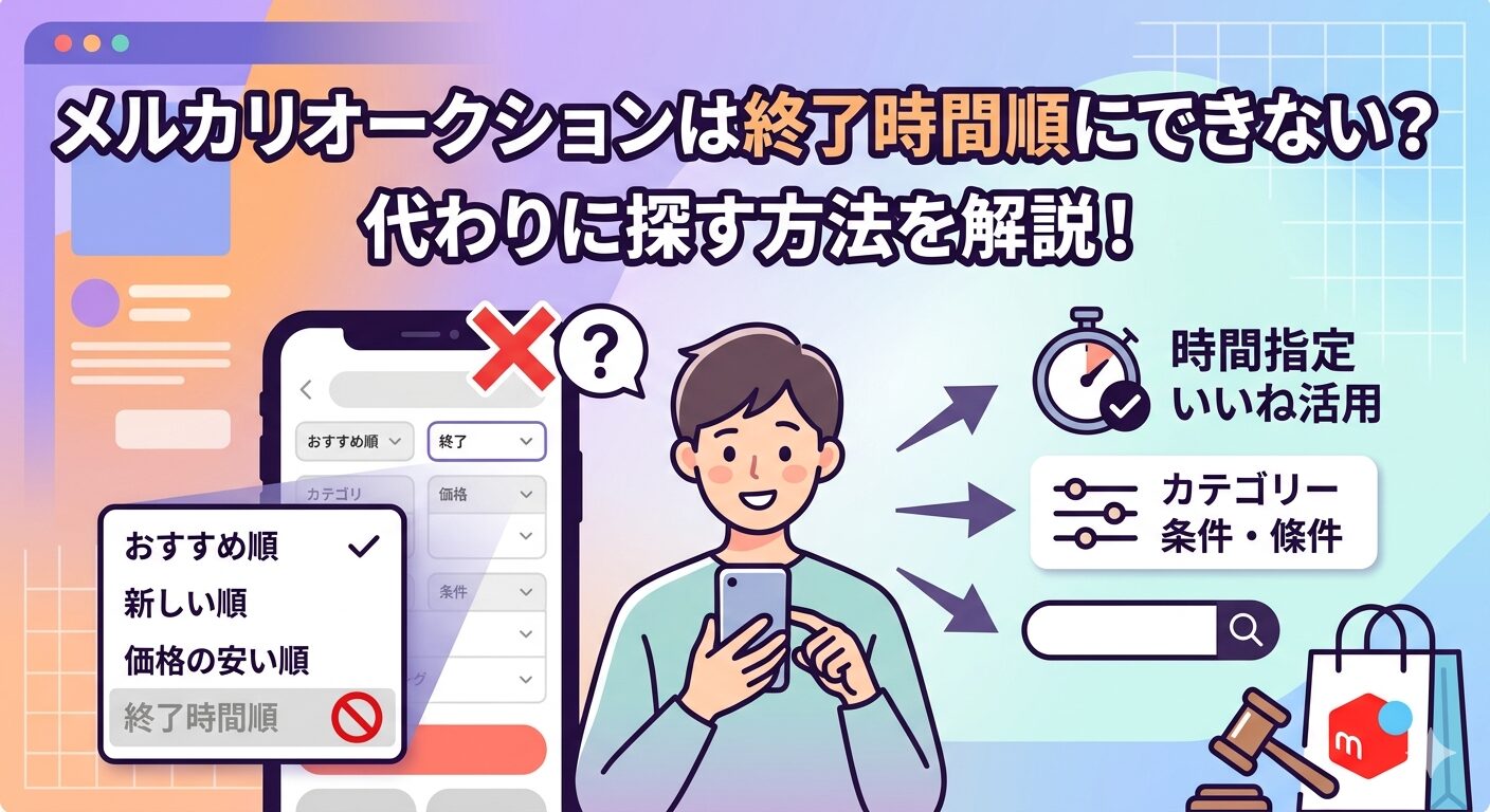 メルカリオークションは終了時間順にできない？代わりに探す方法を解説